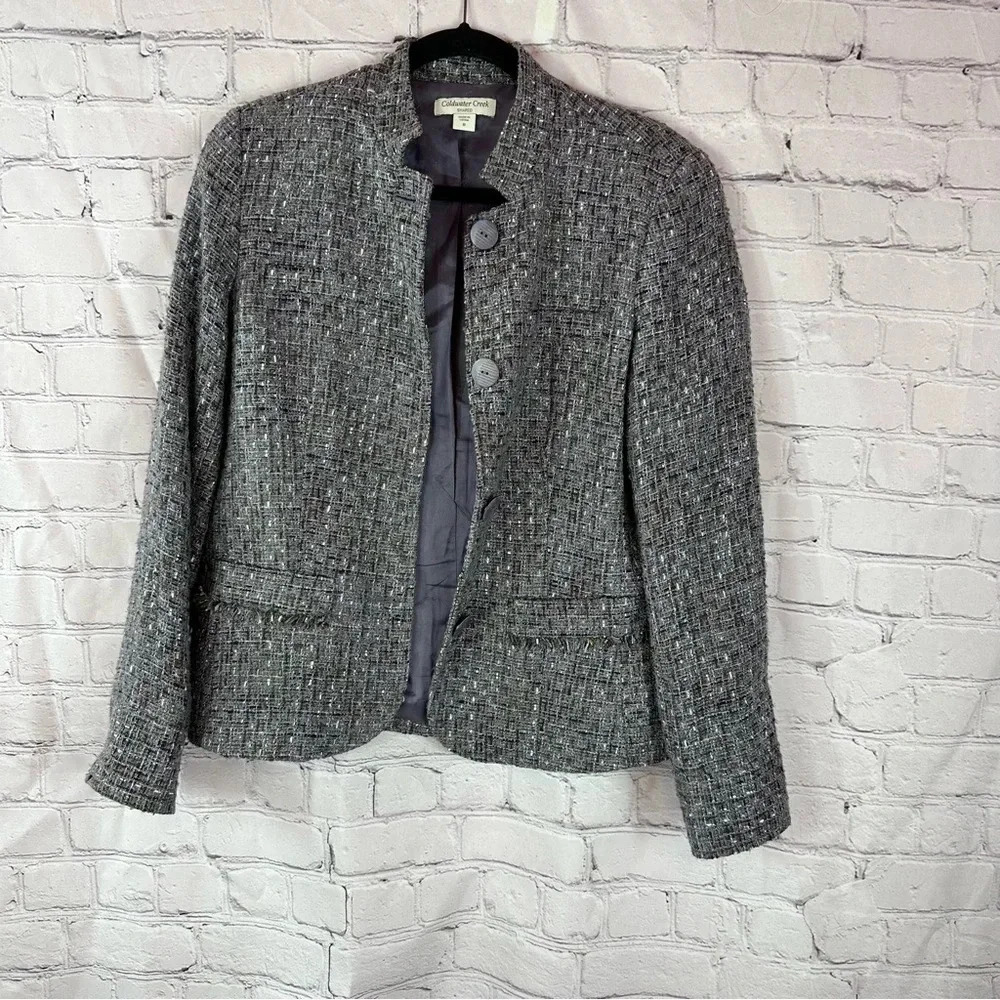 vintage coldwater creek shaped blazer jacket purple grey tweed sz 8